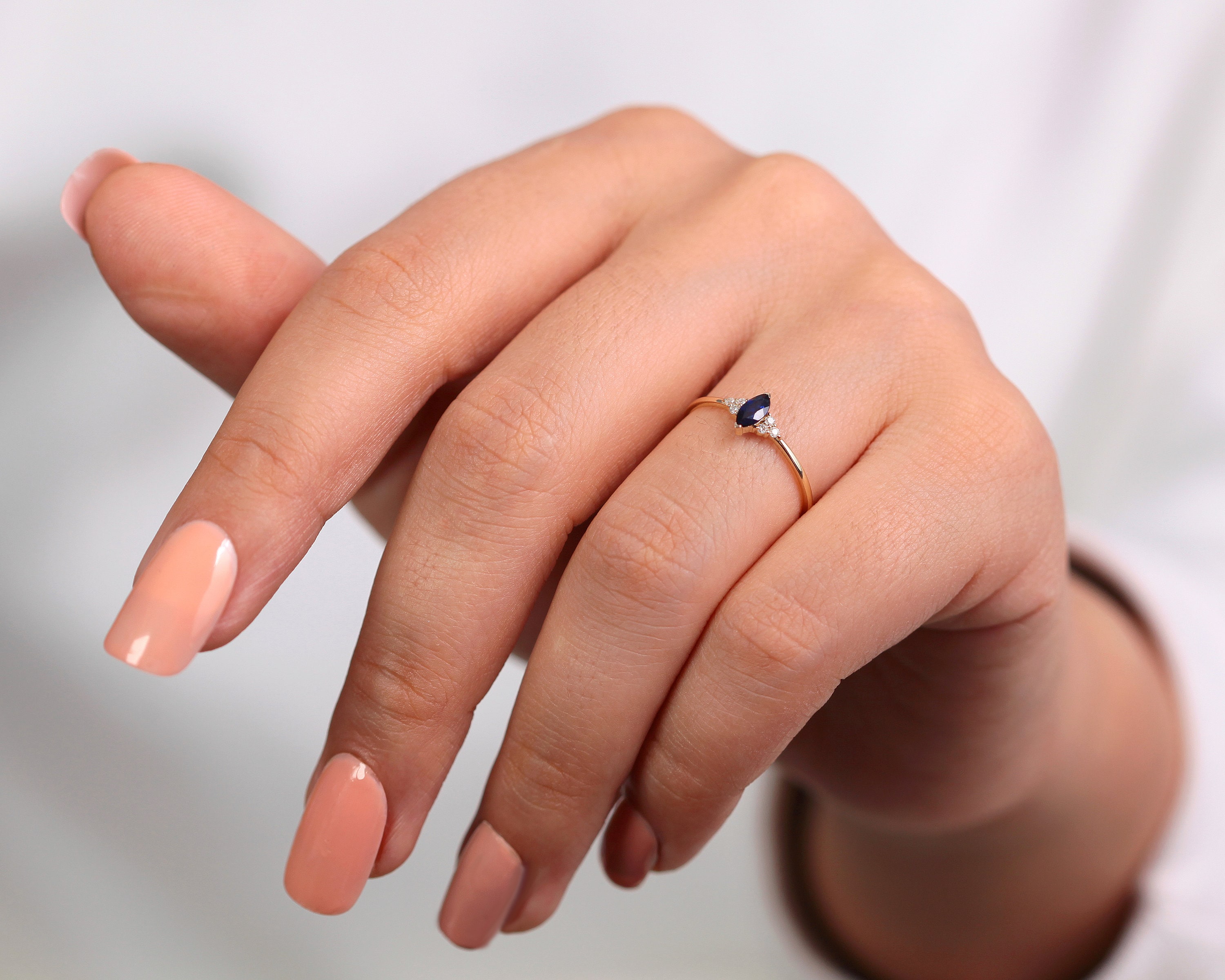 Marquise Blue Sapphire Ring With Diamond Straight Shank Ring