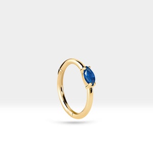Cartilage Hoop with Marquise Sapphire Clicker in 14K Yellow-White-Rose Solid Gold Earring 16G 12 mm Outer | LE00027S