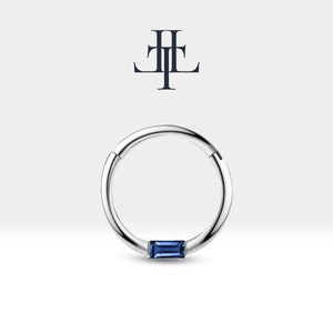 Knorpel Hoop Baguette Cut Sapphire Clicker Piercing Einzelohrring 14K Gelb Weiße Rose Massiv Gold 16G(1.2 mm)10-12 mm Clicker|LC00016S