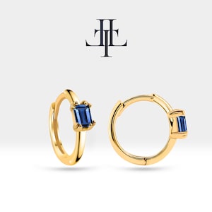 Cerchio per cartilagine, orecchino con zaffiro taglio baguette, orecchino con lobo dell'orecchio in oro massiccio 14K giallo bianco rosa, LE00019S