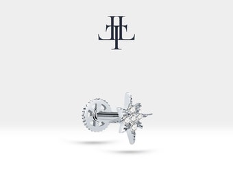 14K Gold Sirius Diamond Cartilage Piercing 16G, North Star Tragus Flat Back Stud, Celestial Helix Earring, April Birthstone Jewellery