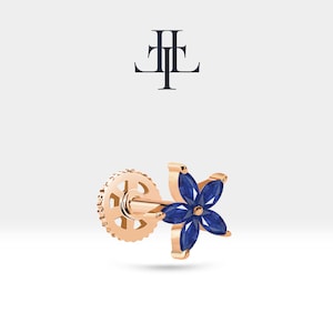 Star Tragus Piercing with Marquise Sapphire,Single Piercing in 14K Solid Gold,16G(1.2mm),8-6mm Bar Length,LP00014S