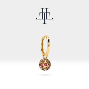 Huggie Hoop Earring,14K Yellow Solid Gold,Evil Eye Design Diamond&Sapphire Earring,Best Friend Gift,Minimalist Hoops, LE00042MSD