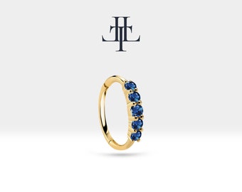 Cartilage Hoop Five Pieces Sapphire Design Earring,Single Earring,14K Yellow Solid Gold,16G(1.2mm)| LE00017S