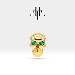 Cartilage Tragus Skull Design Green Garnet Clicker Piercing, Single Dainty Piercing in 14K Solid Gold, 16G(1.2mm), 8mm Bar Length | LP00044G