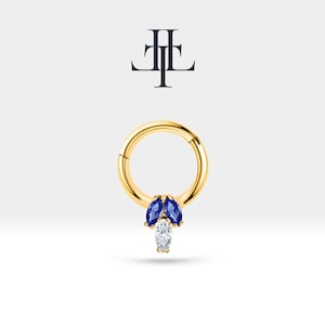 Cartilage Hoop Piercing,Marquise Cut Sapphire and Diamond Clicker,Single Earring,14K Solid Gold,16G (1.20mm)| LC00023SD