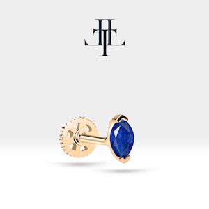 Knorpel Tragus Piercing mit Marquise Cut Saphir Einzelpiercing in 14K Weiß Gelb Rose Massiv Gold,8 mm Stablänge, 16G(1,2mm),LP00022S