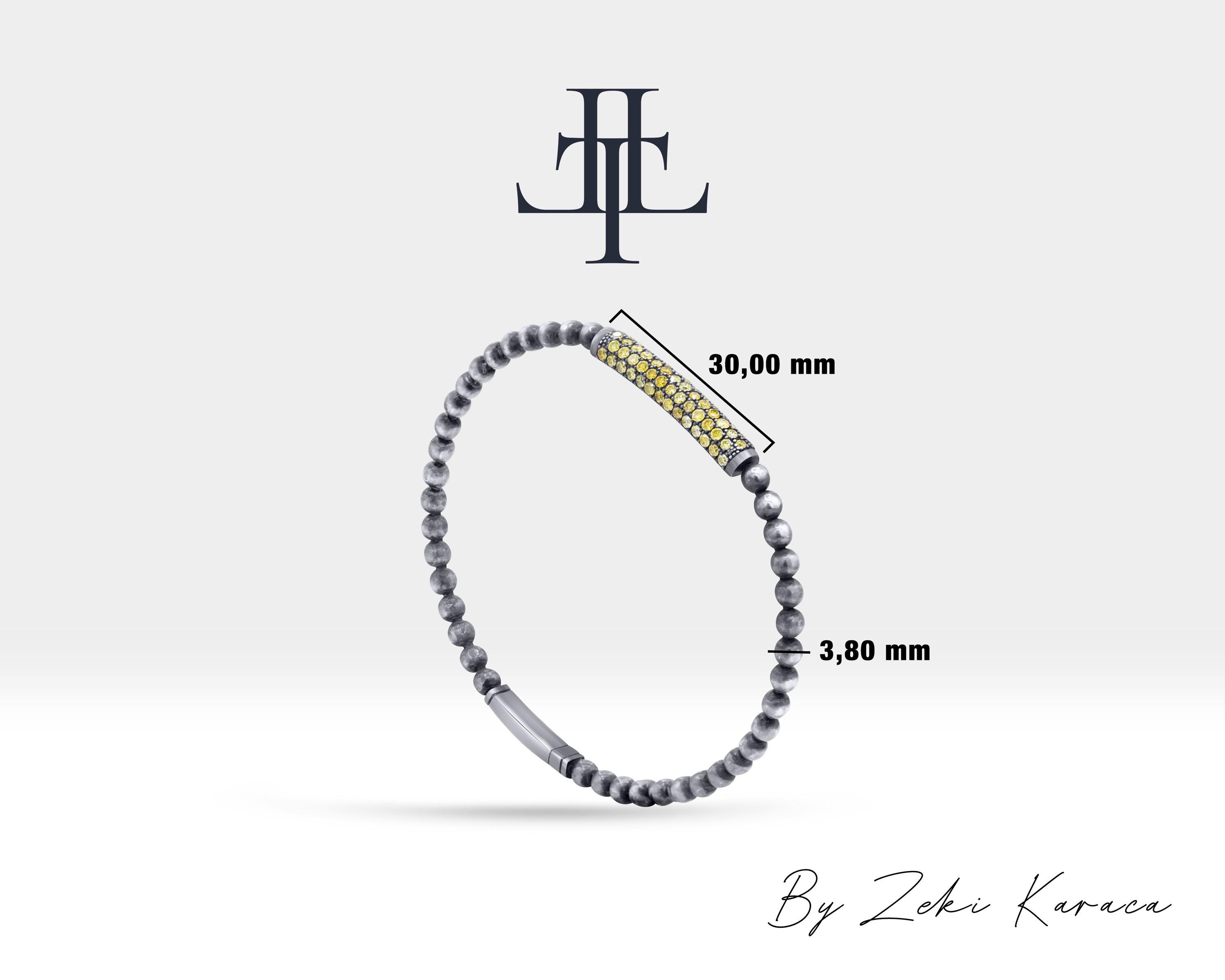 Ball Shaped Silver Bracelet With Natural Yellow Diamond