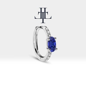 Huggie Hoop Earring,Oval Cut Sapphire and Diamond Earring ,14K Yellow- White- Rose Solid Gold, Earlobe Earring, Minimalist Jewelry LE00021DS