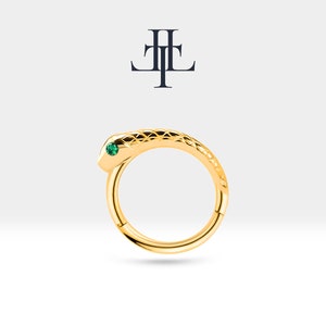 Piercing de cartilagem com design de cobra e argola, brinco único, ouro sólido amarelo-branco-rosa 14K, 16G (1,2 mm) | LC00014G