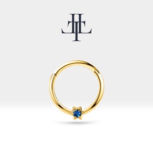 Knorpel Hoop winziger Stern Design Sapphire Clicker Piercing Einzelohrring in 14K Massivgold 12 mm Außenreifen | LC00037S