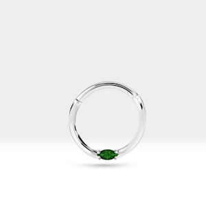 Cartilage Hoop / Marquise Emerald Clicker/Single / 14K Yellow- White- Rose Solid  Gold /16G/ 10mm-12 mm Outer Diameter Clicker| LC00028E