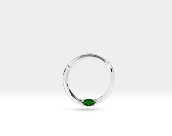 Cartilage Hoop / Marquise Emerald Clicker/Single / 14K Yellow- White- Rose Solid  Gold /16G/ 10mm-12 mm Outer Diameter Clicker| LC00028E