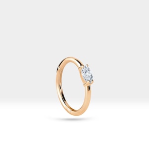 Cartilage Hoop with Marquise Cut Diamond Clicker in 14K Yellow-White-Rose Solid Gold /16G/ 12 mm Clicker | LE00027D