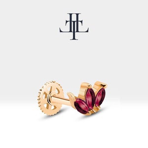 Knorpel Tragus Piercing,Marquise Cut Rubin Lotus Piercing,Screek Piercing,14K Solid Gold Piercing,8 mm Stablänge,16G(1,2mm),LP00025R