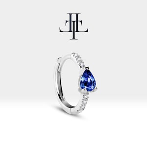 Pear Cut Sapphire and Diamond Design Earring,14K Solid Gold Earlobe Earring,Single-Pair Earring,LE00018DS