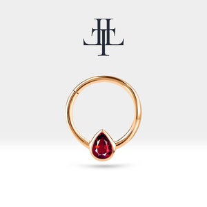 Cartilage Hoop, Pear Cut Ruby Clicker Piercing , Single Earring, 14K Solid  Gold , 16G(1.2 mm)| LC00043R