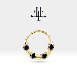 Cartilage Hoop,Four Pieces Black Diamond Design Clicker Piercing,Single Earring,14K Solid Gold Clicker| LC00009B