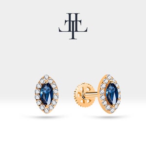 Cartilage Sapphire Piercing,Marquise Sapphire Single Daith Earring,14K White-Yellow-Rose Solid Gold,16G(1.2mm),8 mm Bar Length,LP00026S