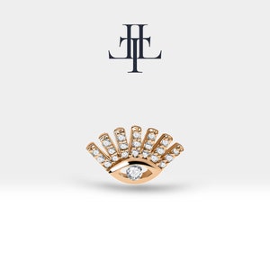 Knorpel Tragus Piercing,Evil Eye Piercing mit Diamant in 14K Weiß-Gelb-Rose Massiv Gold,16G(1.2mm),Stablänge 8mm, LP00008D