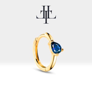 Drop Cut Cross Stehender Saphir Ohrring Hoop Einzelohrring in 14K Gelb-Weiß-Rose Massivgold Huggies Ohrring | LE00023S