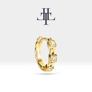 Square Shaped Diamond Earring,Bezel Setting Diamond Earring,14K White-Yellow-Rose Solid Gold,Hoop Single-Pair Earring,LE00012D