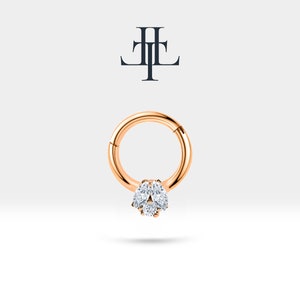 Cartilage Hoop Piercing Marquise & Round Cut Diamond Single Earring 14K White-Yellow-Rose Solid Gold , 16G , 10mm| LC00026D