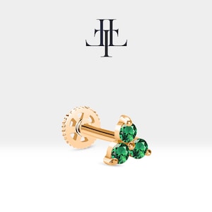 Cartilage Tragus Piercing with Round Cut Green Garnet Piercing in 14K White-Yellow-Rose Solid Gold 16G(1.2mm),8mm Bar Length,LP00021G Rose Gold