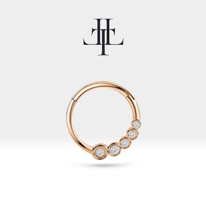 Cartilage Hoop , Round Cut Diamond Graduating Clicker , Single Earing , 14K Solid Gold , 18G (1.00mm)| LC00018D