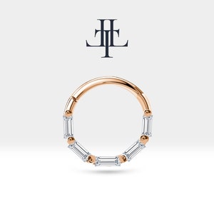 Knorpelreifen mit 5 Diamant Clicker Ohrring im Baguetteschliff in 14K Gelb-Weiß-Rose Gold, 18G (1,00 mm) 10 mm Außen | LC00047D