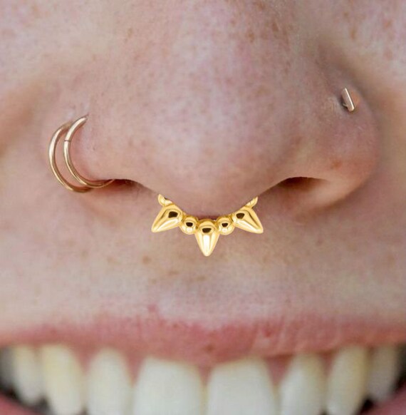 16G Gold Spike Septum Ring Nose Ring Daith Hoop Hinged Clicker