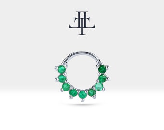 Nine PiecesEmerald Hoop Piercing, Single Clicker, May Birthstone, 14K Solid Gold, 16G(1.2mm) | LC00006E