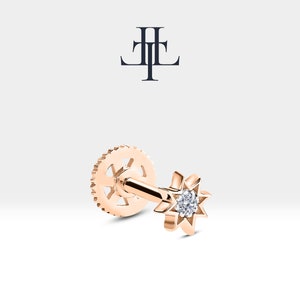 Piercing de cartilagem, brincos de estrela, piercing de diamante com lapidação redonda, piercing de tragus em ouro maciço 14K, piercing de cartilagem 16G (1,2 mm)/LP00016D