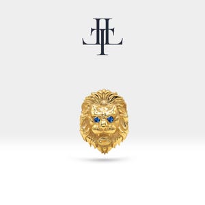 Piercing per cartilagine in oro massiccio 14 carati, stile animale, a forma di leone, con zaffiro naturale, 16 G (1,2 mm), chiusura a vite, lunghezza della barra 8 mm / LP00046S