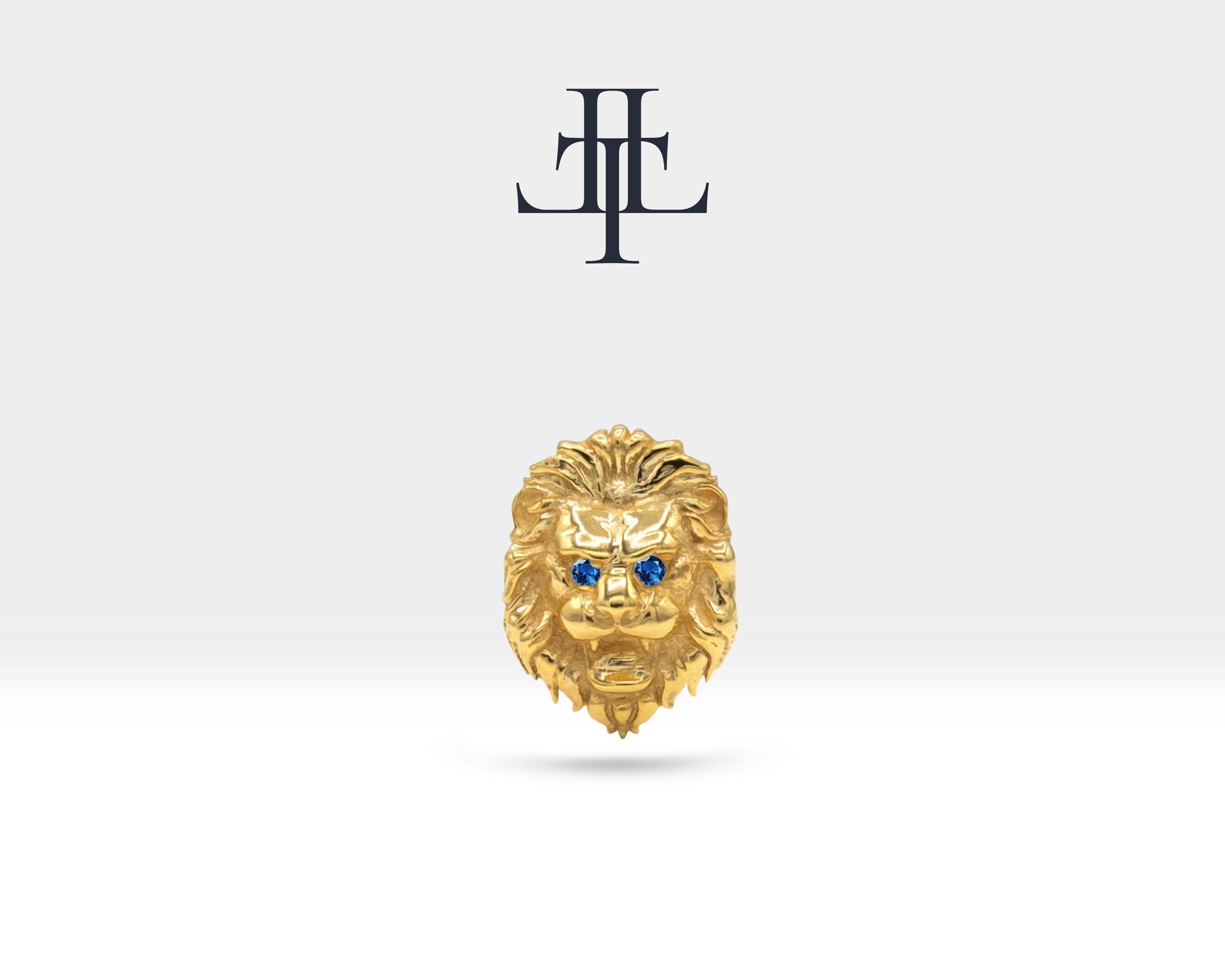 14K Solid Gold Cartilage Animal Style Lion Design Natural Sapphire Piercing, 16G (1.2mm) Screw Back Piercing, 8 mm Bar Length | LP00046S
