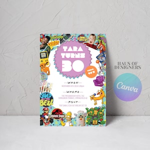 Verjaardagsuitnodiging jaren 90 nostalgie aanpasbaar