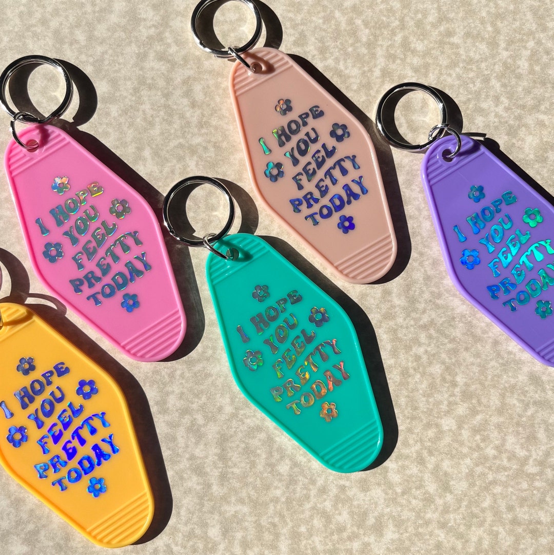 Holographic Hotel Key Affirmation Key Ring Modern - Etsy