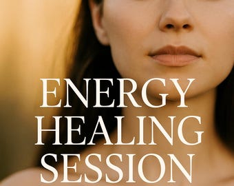 May include: A serene image featuring a person with closed eyes, promoting an energy healing session. The text reads "ENERGY HEALING SESSION" with subheadings: "CLEARING YOUR CHAKRAS", "REALIGNING YOUR ENERGY", and "DISTANT HEALING".
