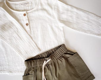 Soft Muslin Breathable Pure Cotton Long Sleeve Shirt Boys girls Children