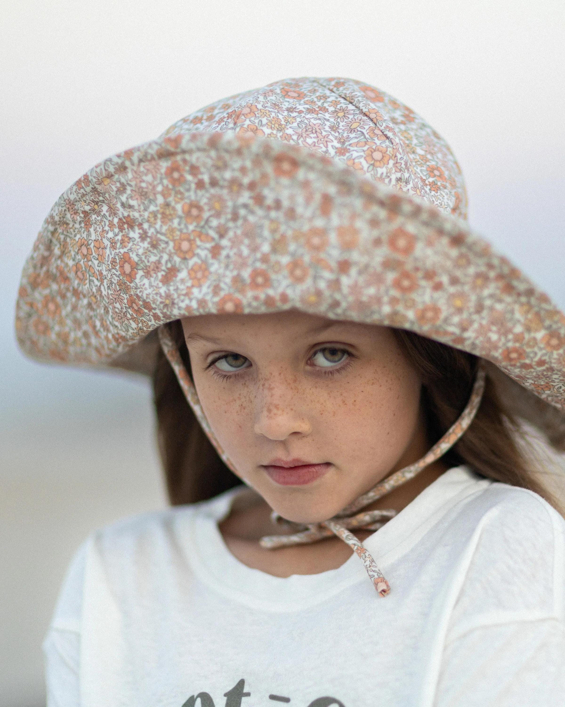 Ditsy Floral Floppy Sun Hat - 100% Linen, Wide Brim, Adjustable Fit