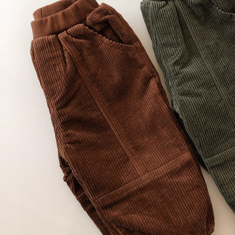 Cosy Panelled Corduroy Pants with Ribbed Cuffs and Warm Fleece Lining