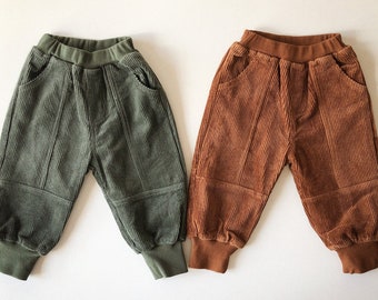 Boys Girls Corduroy Cord Pants Lines with Fleece Lining Brown Green Sizes 1 - 7