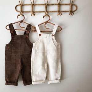 Childrens Boys Girls Chunky Corduroy Pocket Overalls Cord Dungarees Size 6 months to 5-7 Years Cream Brown Green Yellow