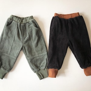 Cosy Panelled Corduroy Pants with Ribbed Cuffs and Warm Fleece Lining
