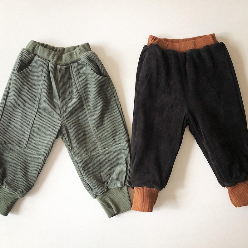 Cosy Panelled Corduroy Pants with Ribbed Cuffs and Warm Fleece Lining