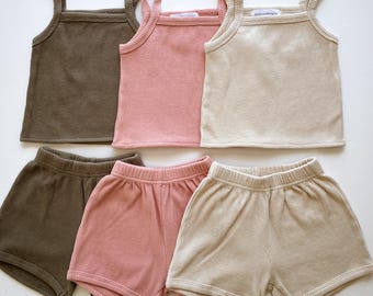 Ensemble haut et short gaufré - 100 % coton - En trois coloris