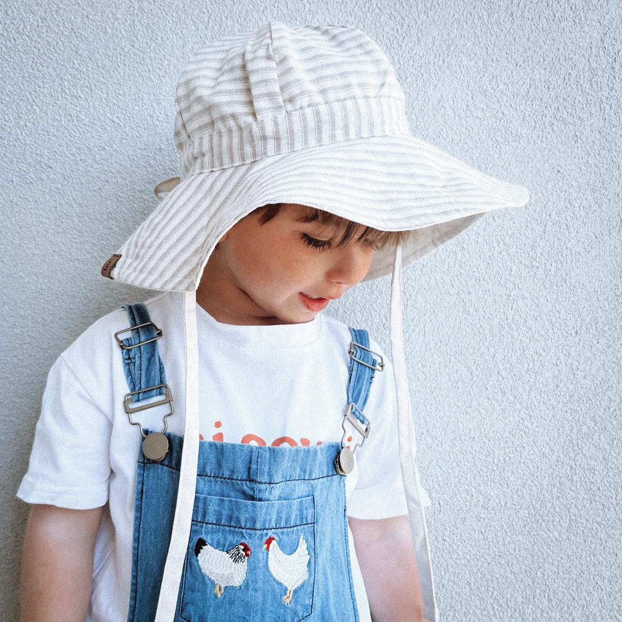 NWT Reversible Striped Linen Hat Big Floppy Reversible Sun Hat | Blue Pinstripe- Kindred Bravely main image 2