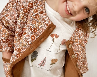 Girls Toddler/Child/Kid Baby Girl Ditsy Floral Vintage Inspired Winter Quilted Jacket Coat in Cotton & Corduroy - Reversible