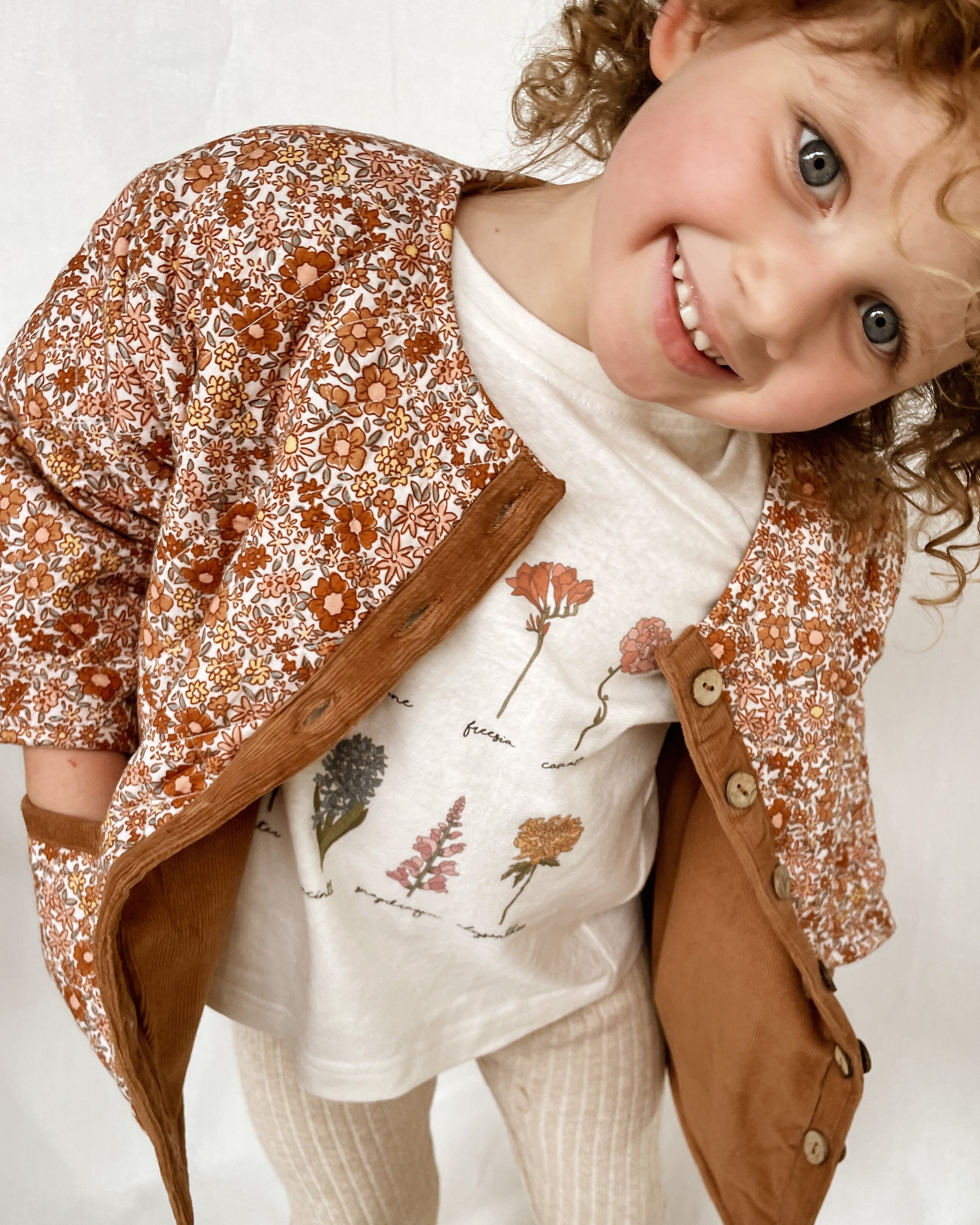 Girls Toddler child kid Baby Girl Ditsy Floral Vintage Inspired Winter Quilted Jacket Coat in Cotton Corduroy Reversible Etsy