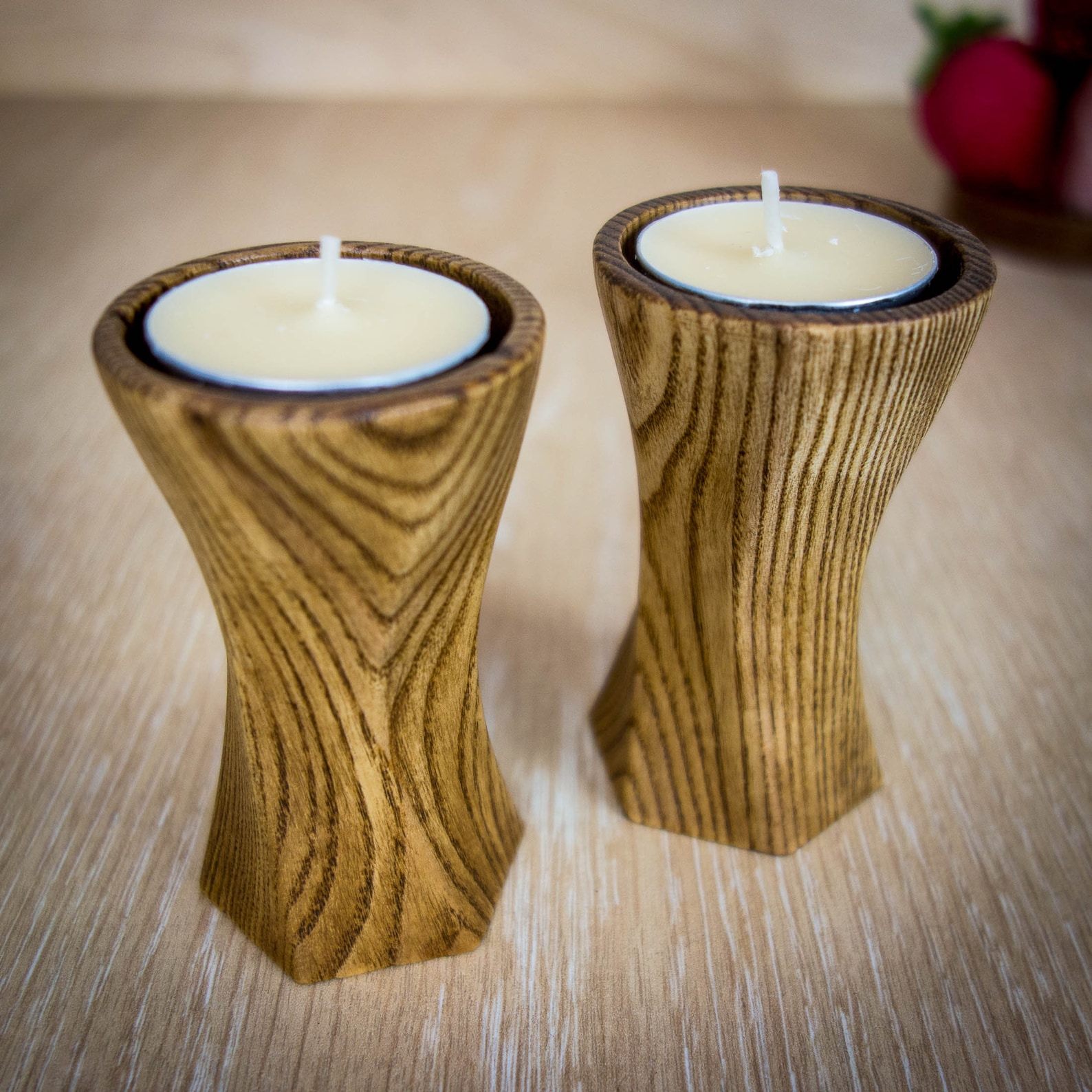 Pair of wooden tea light candle holders. Exclusive stand with Etsy